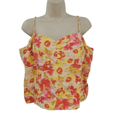 Old Navy Tank Top Womens XL Floral Yellow Red Pink Linen Blend Summer Strappy - Image 1 of 4