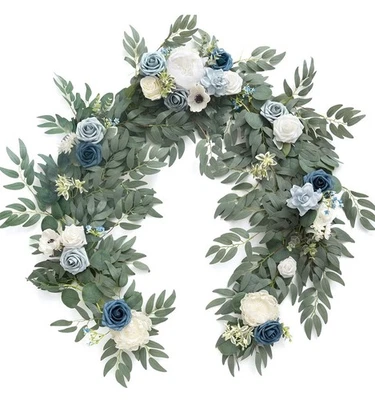 Guirlanda de eucalipto artificial Ling's Moment com flores 6 pés, mesa de casamento G... - Imagem 1 de 4