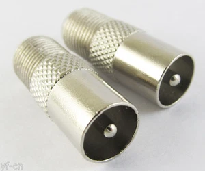 2pcs NEW F Female to TV PAL Male Coaxial Connector Adapter Metal Nickel 25.8mm - Picture 1 of 4