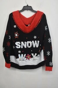 Holiday Time Junior Off Shoulder V Neck Long Sleeve Christmas Snow Way Sweater M - Picture 1 of 8