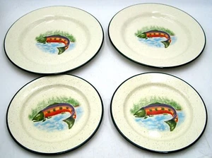 Set of 4- ENESCO GROUP Julie Ueland Enamel Fish Plates 2003 Camping Decorative - Picture 1 of 3