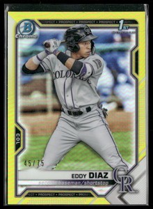 Eddy Diaz 2021 Bowman Chrome Yellow Refractor /75 #BCP-33 Colorado Rockies