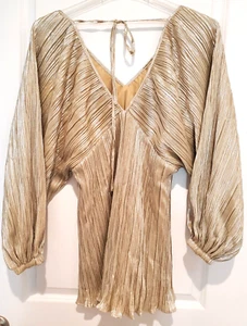 Nasty Gal Bluse Damen Gr. 6 gold glitzernd Bischofsärmel elegantes Oberteil - Bild 1 von 8