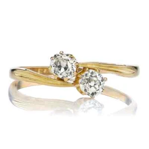 1.00 Ct Old Mine Cut Diamond Ring GLI HRD Lab Grown 14K Yellow Gold Toi Et Moi - Picture 1 of 8