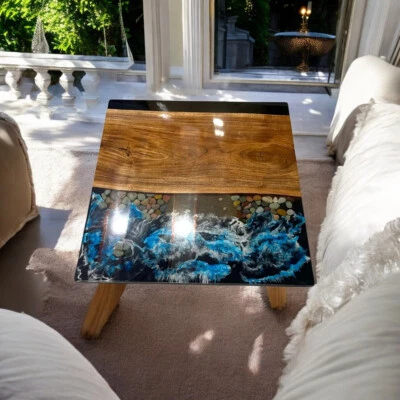Mesa de centro cuadrada de resina epoxi Ocean Wave de 30" decoración de muebles de sala Foto 1 de 4