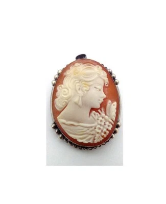 Ciondolo Argento925 Cammeo volto Donna Spilla artigianale Vintage Made in Italy - Immagine 1 di 3