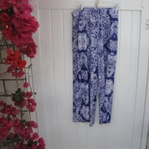 Peck & Peck Pants Women's Size XL Royal Blue White Print Preppy Summer - Picture 1 of 2