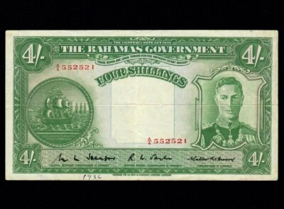 Bahamas 4 Shillings 1936  P-9b  **King George VI**   VF - Image 1 of 4