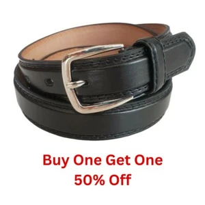 Men's Leather Casual Dress Plain Black Belt Silver Buckle Size M / L / XL / XXL - Picture 1 of 4