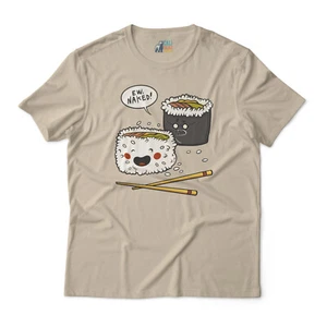 Camiseta divertida de sushi - "¡Nuevo, desnudo!" Camiseta gráfica de dibujos animados - Camiseta informal unisex - Imagen 1 de 11