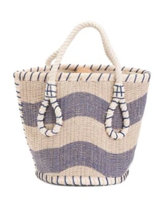 Gestreifte blaue Jute Umhängetasche Handtasche Geldbeutel von Lulu Neu mit Etikett - Bild 1 von 10