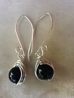 Sterling Silver Wire-Wrapped Onyx Drop Earrings #225...Handmade USA
