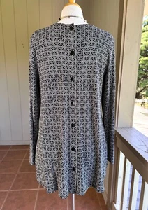 EUC S J.Jill Wearever Button Back Rayon Black/Wht Long Sleeve Longline Tunic Top - Picture 1 of 8