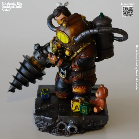 Bioshock Big Daddy and Little Sisterbionicprint studio Hand Painted Resin Statue Cover