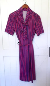 VTG Striped Short Sleeve Dress ILGWU Union Made Women's Size 18 Pussy Bow - Picture 1 of 8