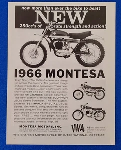 Montesa of Spain 1966 motocicleta clásica anuncio impreso nueva línea de productos en 250cc - Imagen 1 de 1