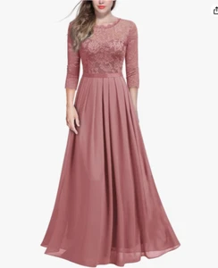 Miusol Elegant Floral Lace 3/4 Sleeve Bridesmaid Formal Maxi Dress (Pink, L) - Picture 1 of 4