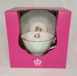 Royal Albert Polka Rose Teacup & Saucer Set Green 6.5 Fluid Ounces - Picture 1 of 2