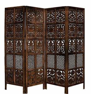 ANTIQUE HANDCRAFTED WOODEN FURNITURE PARTITION SCREEN ROOM DIVIDER 4 PANELS