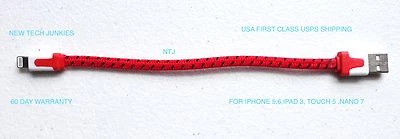 SHORT 8" Flat Braided USB Charger data Cable power for iPhone X 8 7 6 Plus 5s 5c - Image 1 of 3