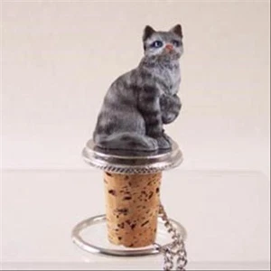 Silver Tabby Shorthair CAT Hand Painted Resin Figurine Wine Bottle Stopper - Picture 1 of 1