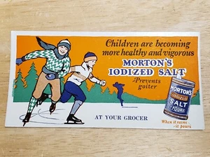 Vtg 1940s Morton Iodized Salt Blotter, Children Ice Skating, Prevents Goiter - Picture 1 of 2