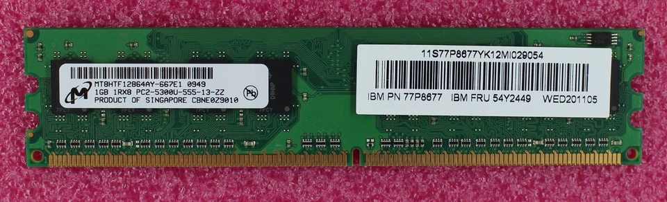 54Y2449 - IBM 1GB 1Rx8 PC2-5300U Memory For 4852-X66 - Image 1 of 1