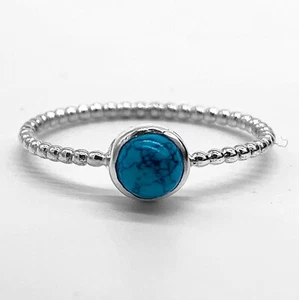 Ladies 925 Sterling Silver Turquoise Ribbed Bubble Ring Gemstone Jewellery Gift - Picture 1 of 7