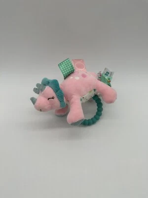 Mordedor de cascajero de dinosaurio rosa peluche Lovey Taggies Aroar A Saurus Foto 1 de 4