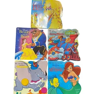 VTG Golden Super Shape book lot Disney Sesame Street Beauty Beast Little Mermaid - Foto 1 di 16