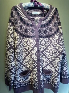 National Y2K Pullover Medium lila weiß Fair Isle Cardigan Länge 30” Brustumfang 26” - Bild 1 von 11