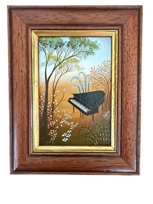 Pintura en miniatura original - arte de piano caprichoso enmarcado pintado a mano Foto 1 de 4