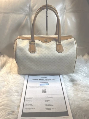 Vintage Gucci Bag Lg Boston Micro GG  2 Charms Beige Certificate Of Aut 9x13x6! - Image 1 of 4