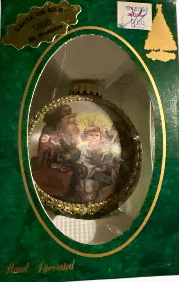 VTG Krebs Santa On Silk - 1898 St. Nicholas Glass Christmas Ornament 1989 W Box