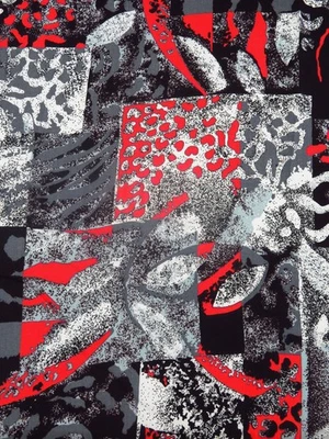 Bloques abstractos vintage Rayón Challis Marcus ambiente de los 80 por yarda  Foto 1 de 3