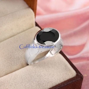Natural Black Onyx  Gemstone with 925 Sterling Silver Ring For Men's #4954 - Picture 1 of 6