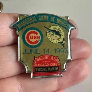 Vintage 1993 Cubs vs Florida Marlins Inaugural Game Wrigley Field Enamel Pin MLB - Picture 1 of 3