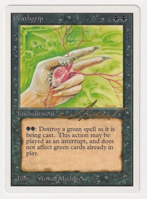 Gold Signed Deathgrip MP Unlimited Edition Artist Anson Maddocks 1993 MTG Magic! - Image 1 of 2