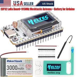 Scheda OLED LoRa ESP32 + custodia Heltec IPX + antenna 915 MHz + batteria per Meshtastic - Foto 1 di 10