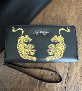 Ed Hardy Wallet/Wristlet Zip Around / Roaring Tigers/ Black - Picture 1 of 6