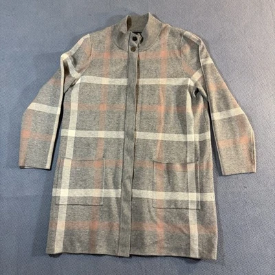 Tahari Sweater Jacket Womens 1X Warm Long Full Zip Gray Pink White Timeless - Image 1 of 4