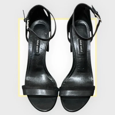 NINE WEST Black Ankle Strap Block High Heel Sandals with Back Detail, Size 10 - Image 1 of 4