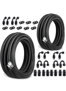 6AN 8AN PTFE Fuel Line Kit, AN6 AN8 Nylon Braided Fuel Line Hose Fitting Kit - Picture 1 of 5