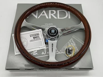 NARDI Classic 360mm Mahogany Wood Steering Wheel with Silver Chrome Finish - Image 1 of 3