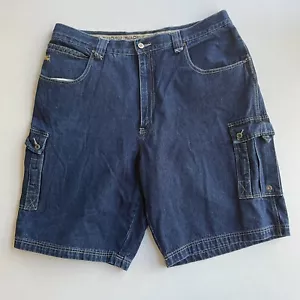 Vtg Pelle Pelle Denim Jean Shorts Jorts Mens 40 Cargo Dark 90s Y2K Baggy Hip Hop - Picture 1 of 10