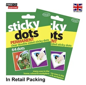 64-128 Sticky Permanent Dots Clear Double Sided Strips Picture Hanging Adhesive - Picture 1 of 8
