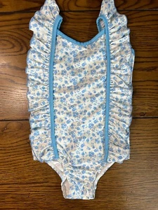 SweetHoney Moxie One Piece Blue Floral Swim Suit EUC Ruffle Bow Swimsuit Size 4T - Picture 1 of 4