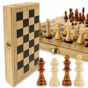 Large Wooden Chess Set Folding Chessboard Pieces Wood Board Kid Gift Toy - Picture 1 of 12