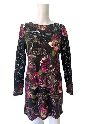 JULIAN MACDONALD STAR Bodycon Dress Size Medium 12 Black Mix Floral Womens EU40* - Image 1 of 4