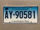 VINTAGE CONNECTICUT LICENSE PLATE BLUE/ WHITE FADE RANDOM LETTERS/NUMBERS FAIR